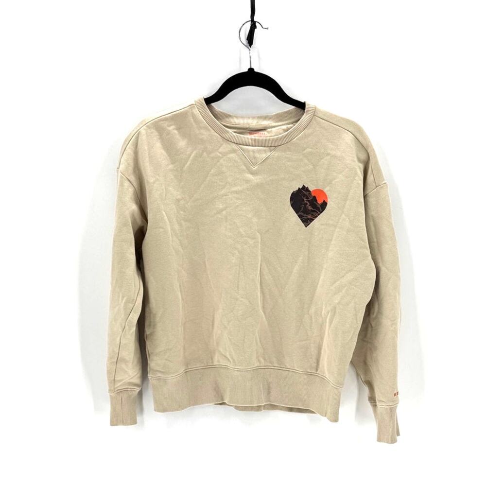 Merrell Heart Crew Neck Fleece sweatshirt size S minimalist Gorpcore beige